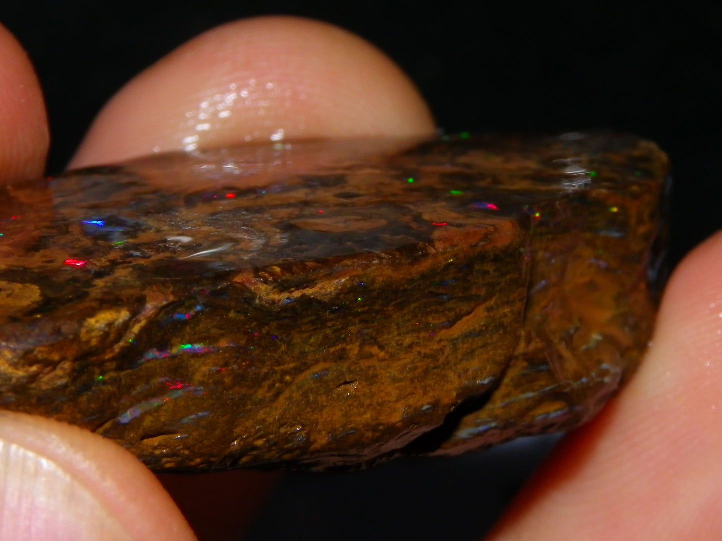 Nice Polished Matrix Opal Specimen/Rub 135cts Queensland Australia Red/Green/Blue Fires