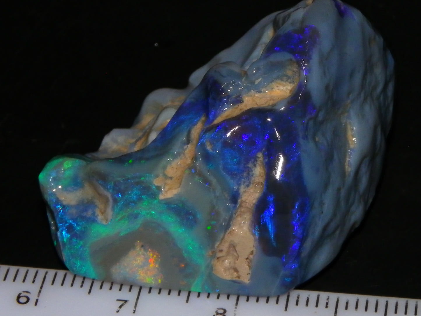 Large Rough/Sliced Lightning Ridge Opal specimen 111.5cts Blue/Purple/Green Fires Carve/Cut.,