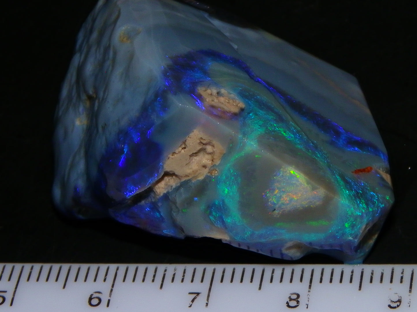 Large Rough/Sliced Lightning Ridge Opal specimen 111.5cts Blue/Purple/Green Fires Carve/Cut.,