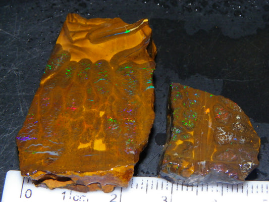 2 Nice Quality Queensland Matrix Opal slices 104cts Ironstones/Fires Green/reds :)
