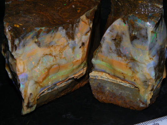 2 Large Split Queensland Boulder Opals 3086cts 5 Faces with Fires 2 matching Split
