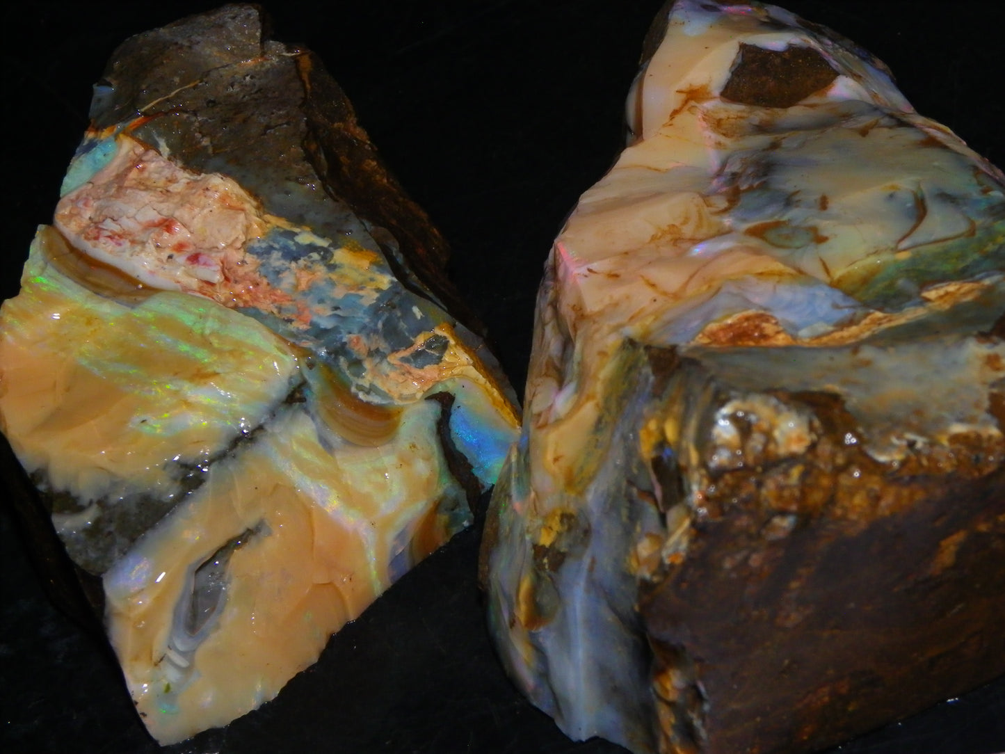 2 Nice Rough Boulder Opal Specimens 2704cts Queensland Australia Some Fires/Patterns