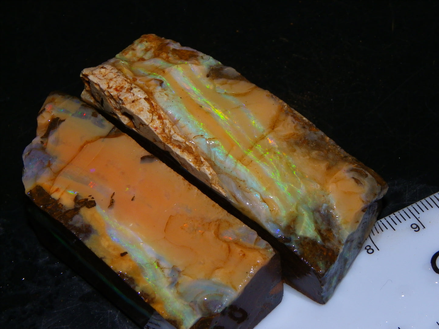 Nice Rough Sliced/Split Boulder Opals 578cts Green/Gold Stripes/Fires Some Reds
