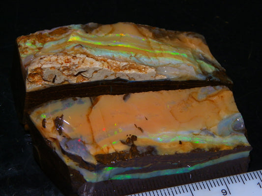 Nice Rough Sliced/Split Boulder Opals 578cts Green/Gold Stripes/Fires Some Reds