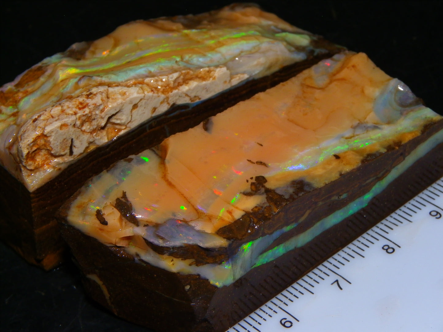 Nice Rough Sliced/Split Boulder Opals 578cts Green/Gold Stripes/Fires Some Reds