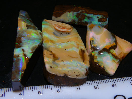 4 Nice Rough/Rubbed Boulder Opals 416cts Queensland Australia Multicolours/Patterns