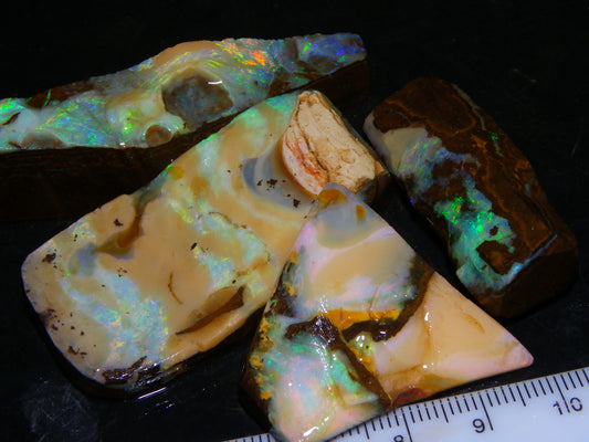 4 Nice Rough/Rubbed Boulder Opals 416cts Queensland Australia Multicolours/Patterns