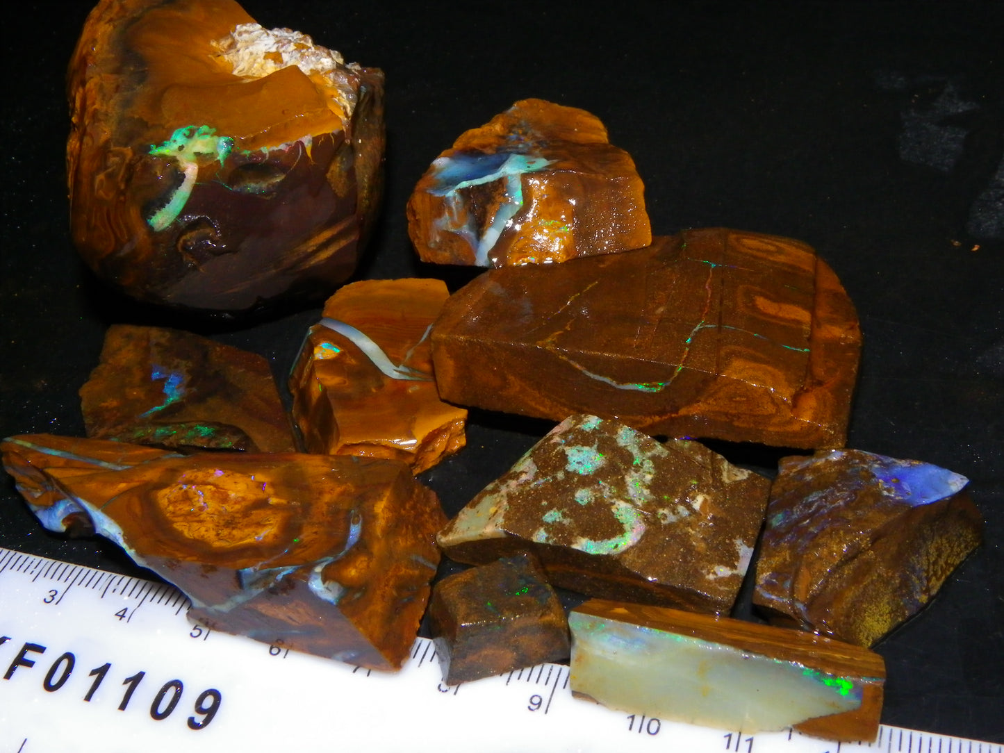 Nice Rubbed/Rough/Sliced Boulder Opals 1385cts Some Veins/Fires Green/Blues