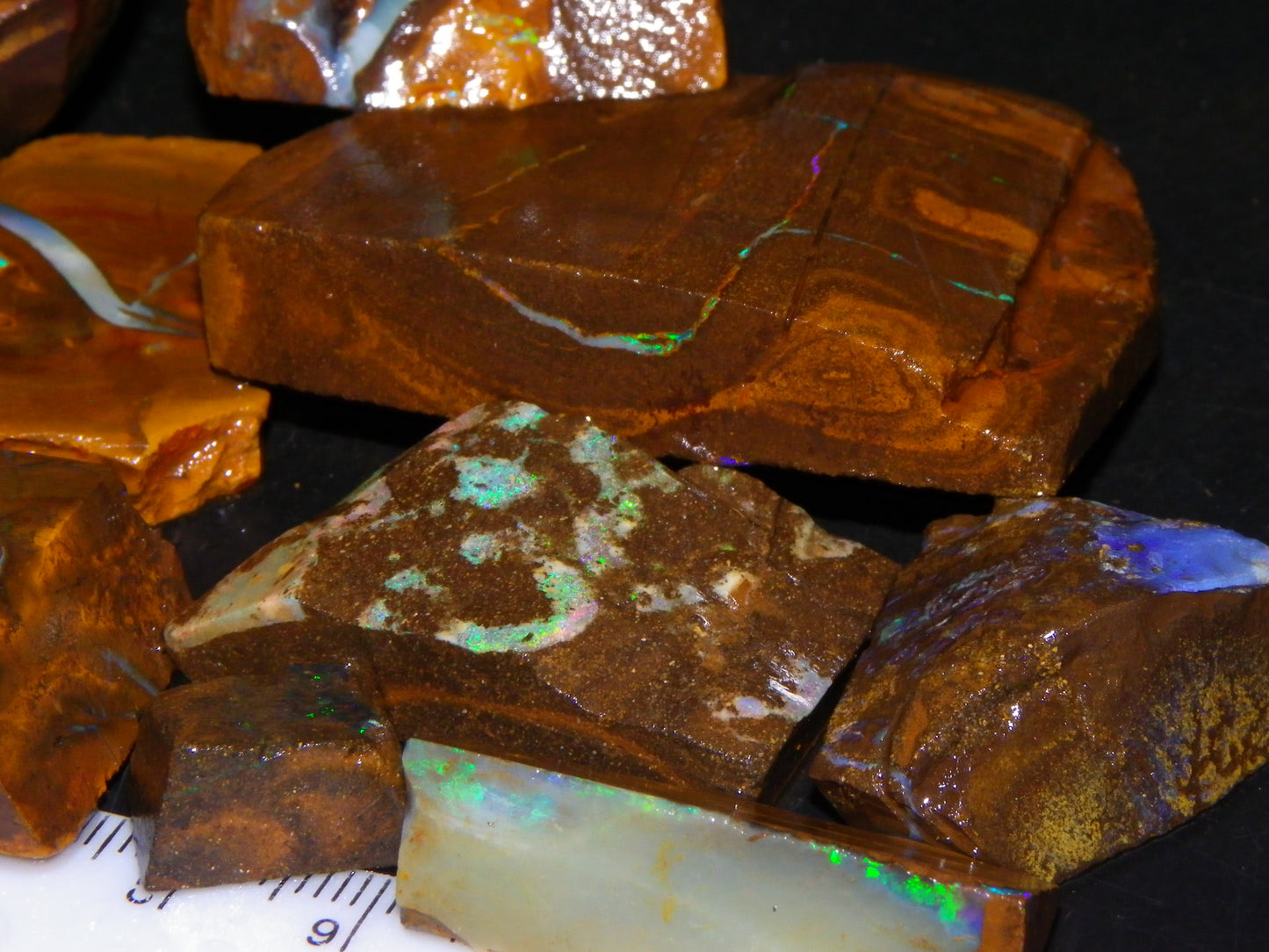 Nice Rubbed/Rough/Sliced Boulder Opals 1385cts Some Veins/Fires Green/Blues