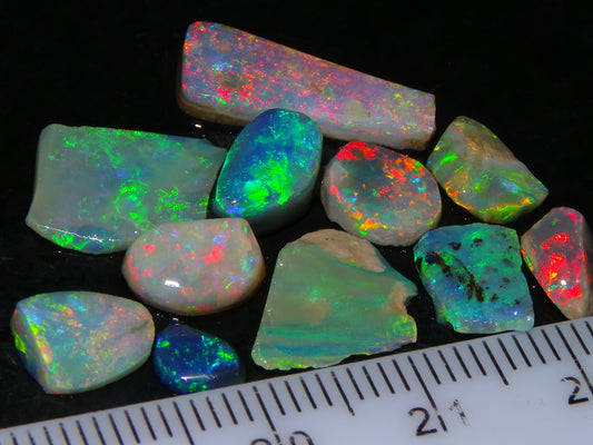 Bright Rubbed Lightning Ridge/Mintabie Opals 12.5cts Multicolour Fires Australia