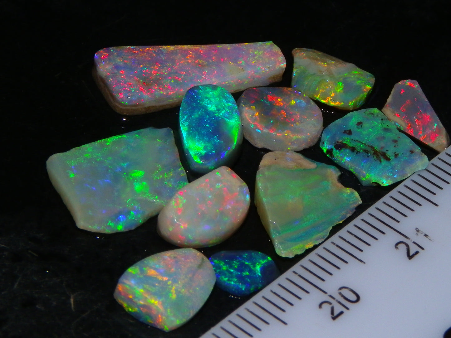 Bright Rubbed Lightning Ridge/Mintabie Opals 12.5cts Multicolour Fires Australia