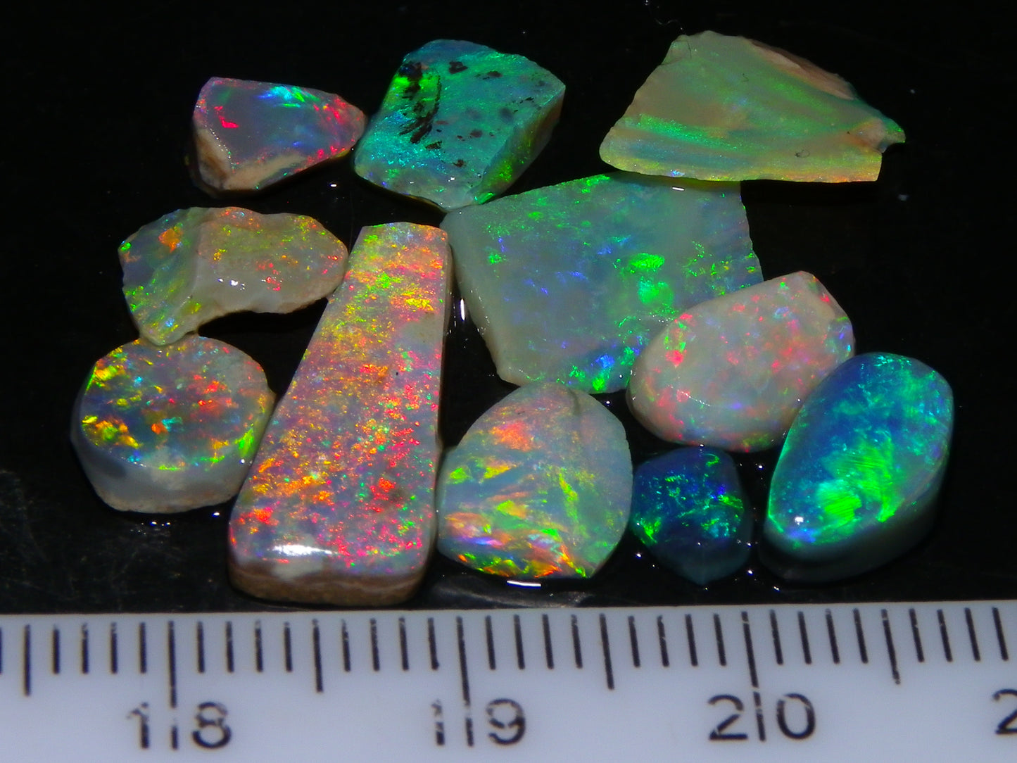 Bright Rubbed Lightning Ridge/Mintabie Opals 12.5cts Multicolour Fires Australia