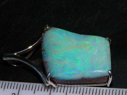 Very Nice Queensland Boulder Opal 925 Silver Pendant 6.4 Grams Green/Blue Fires Handmade