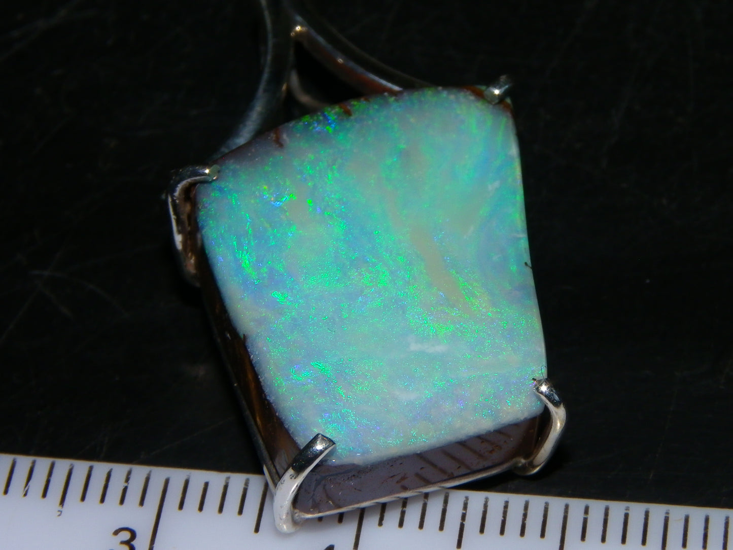 Very Nice Queensland Boulder Opal 925 Silver Pendant 6.4 Grams Green/Blue Fires Handmade