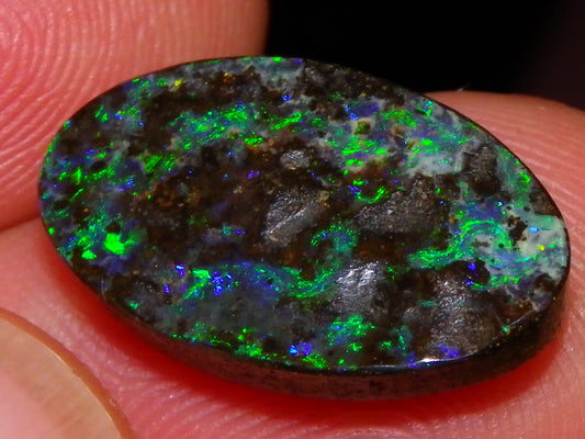 Nice Cut/Dremmel Polished Boulder Opal Cab 8.05cts Queensland Australia Green/Blues