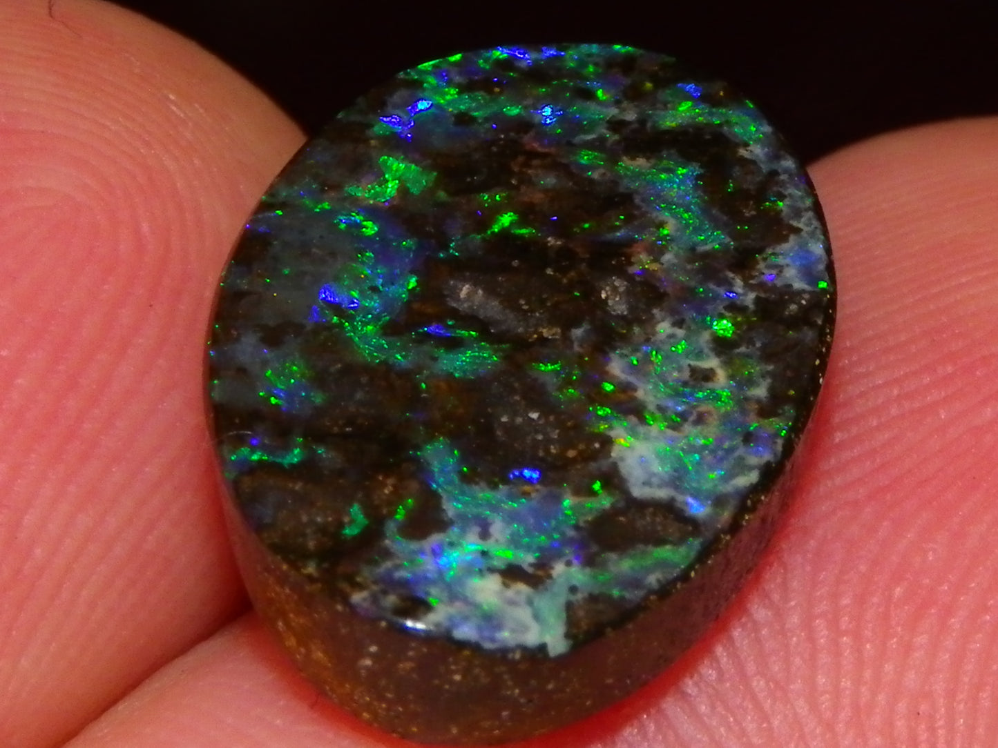 Nice Cut/Dremmel Polished Boulder Opal Cab 8.05cts Queensland Australia Green/Blues