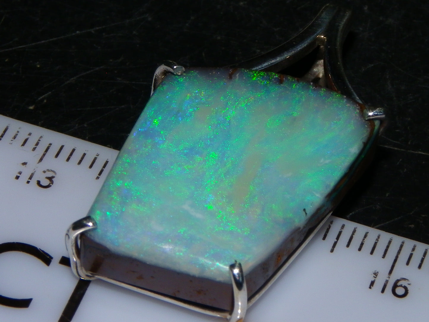 Very Nice Queensland Boulder Opal 925 Silver Pendant 6.4 Grams Green/Blue Fires Handmade