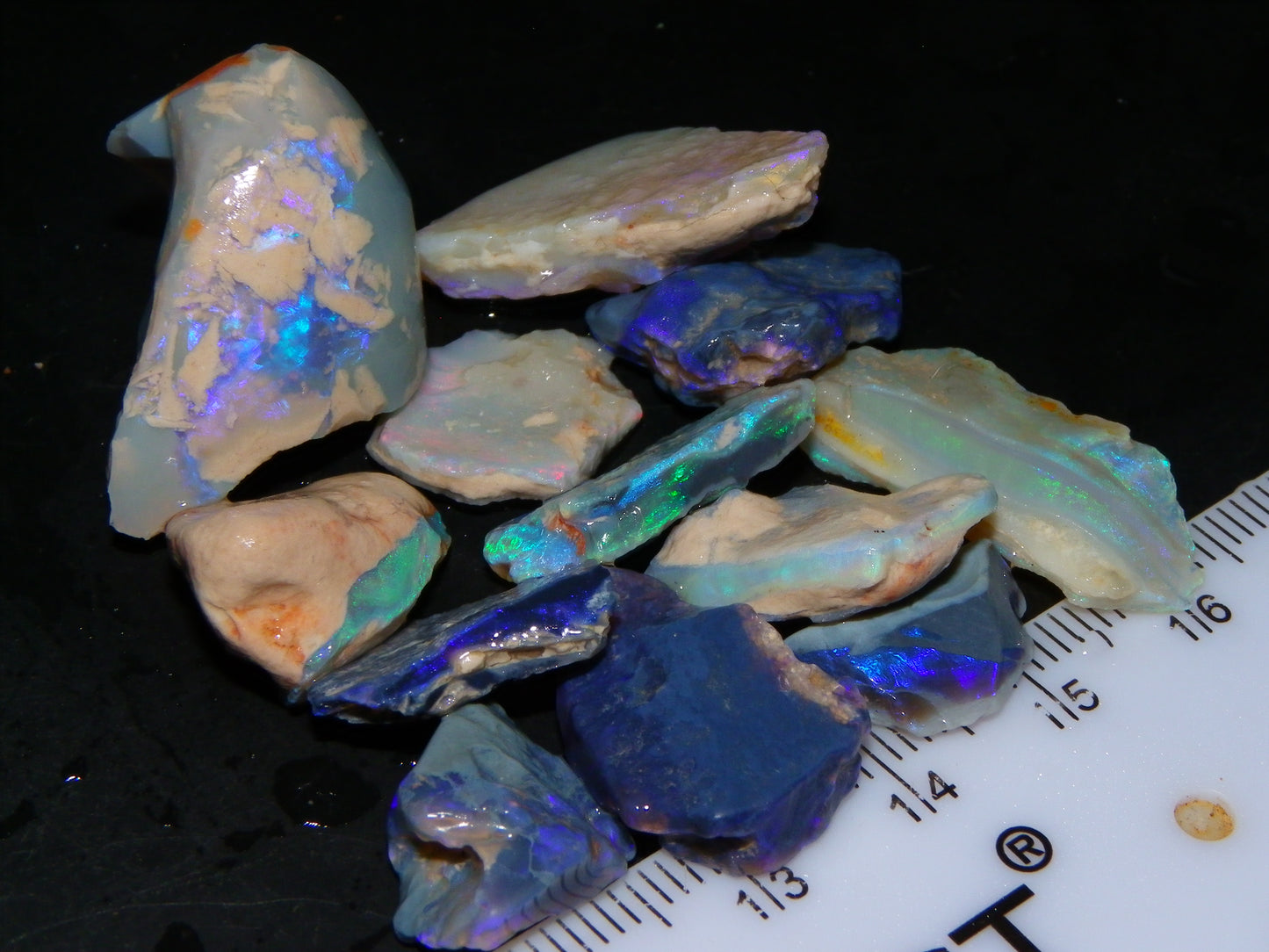 Nice Rough, 1 Rubbed Opals Lightning Ridge 86.5cts Australia Seam Blue/Greens