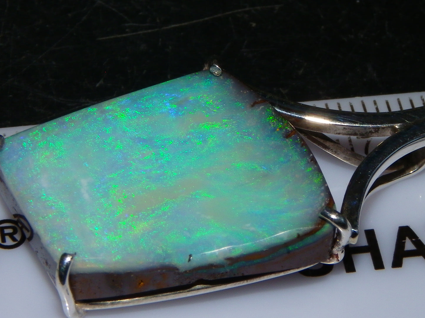 Very Nice Queensland Boulder Opal 925 Silver Pendant 6.4 Grams Green/Blue Fires Handmade