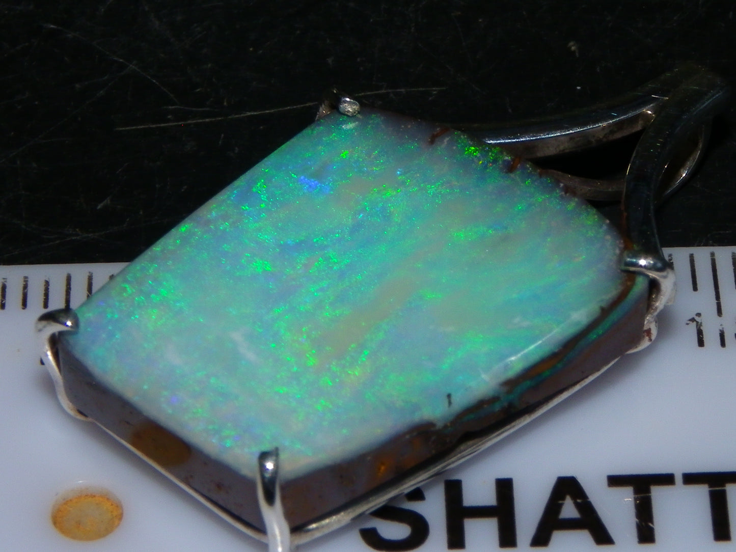 Very Nice Queensland Boulder Opal 925 Silver Pendant 6.4 Grams Green/Blue Fires Handmade