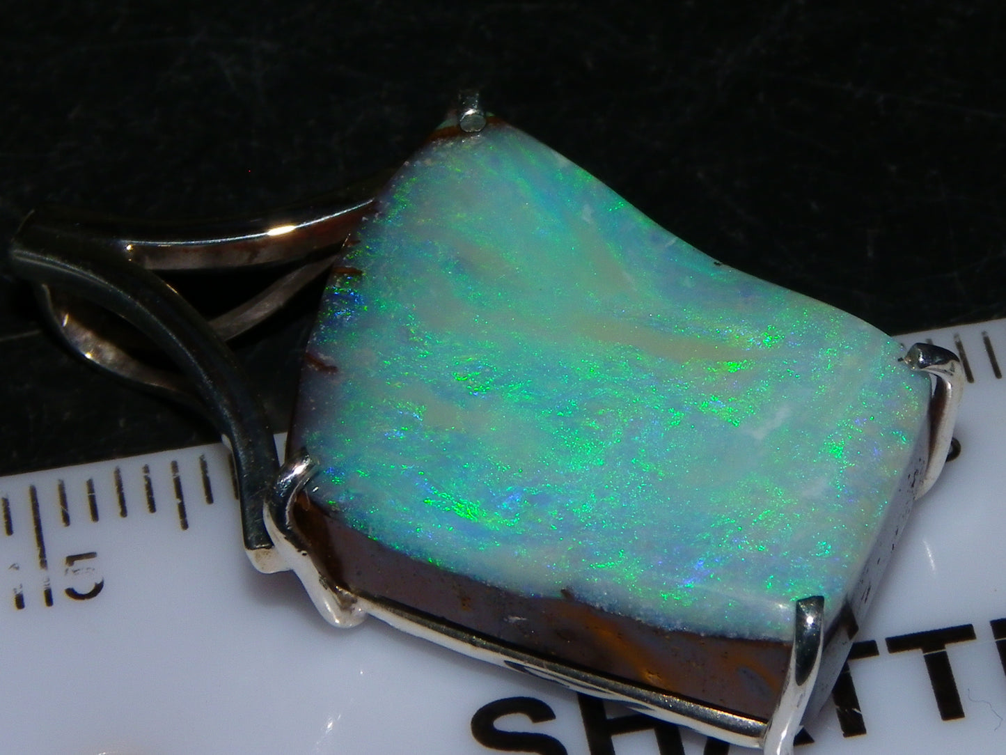 Very Nice Queensland Boulder Opal 925 Silver Pendant 6.4 Grams Green/Blue Fires Handmade