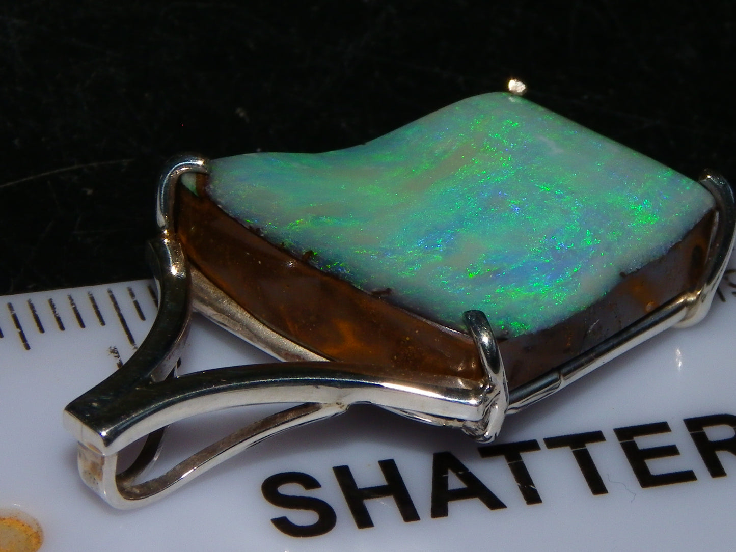 Very Nice Queensland Boulder Opal 925 Silver Pendant 6.4 Grams Green/Blue Fires Handmade