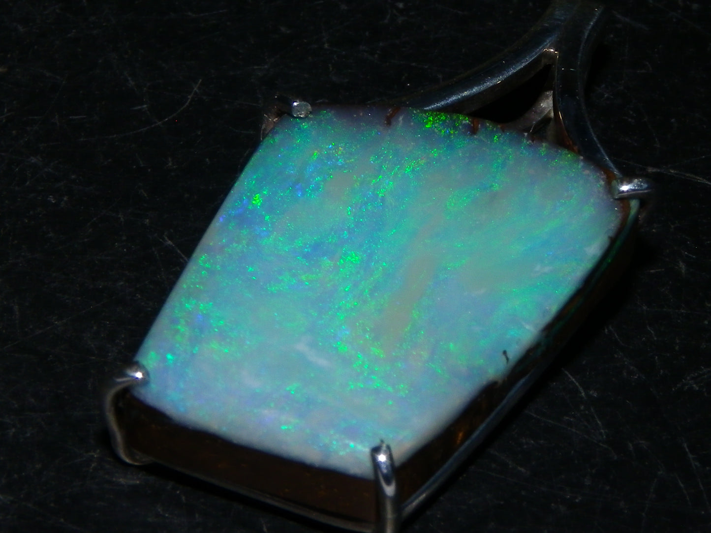 Very Nice Queensland Boulder Opal 925 Silver Pendant 6.4 Grams Green/Blue Fires Handmade