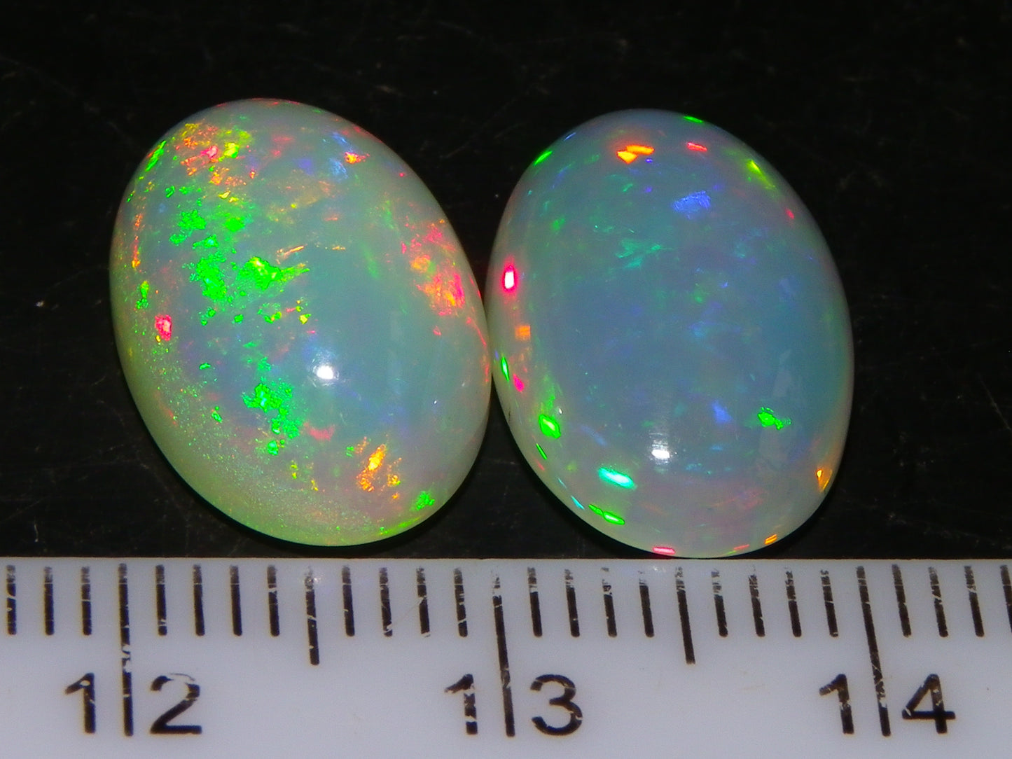 2 Nice Quality Welo Crystal Opal Cabs 8.66cts Ethiopia Multicolour Fires Red/Greens