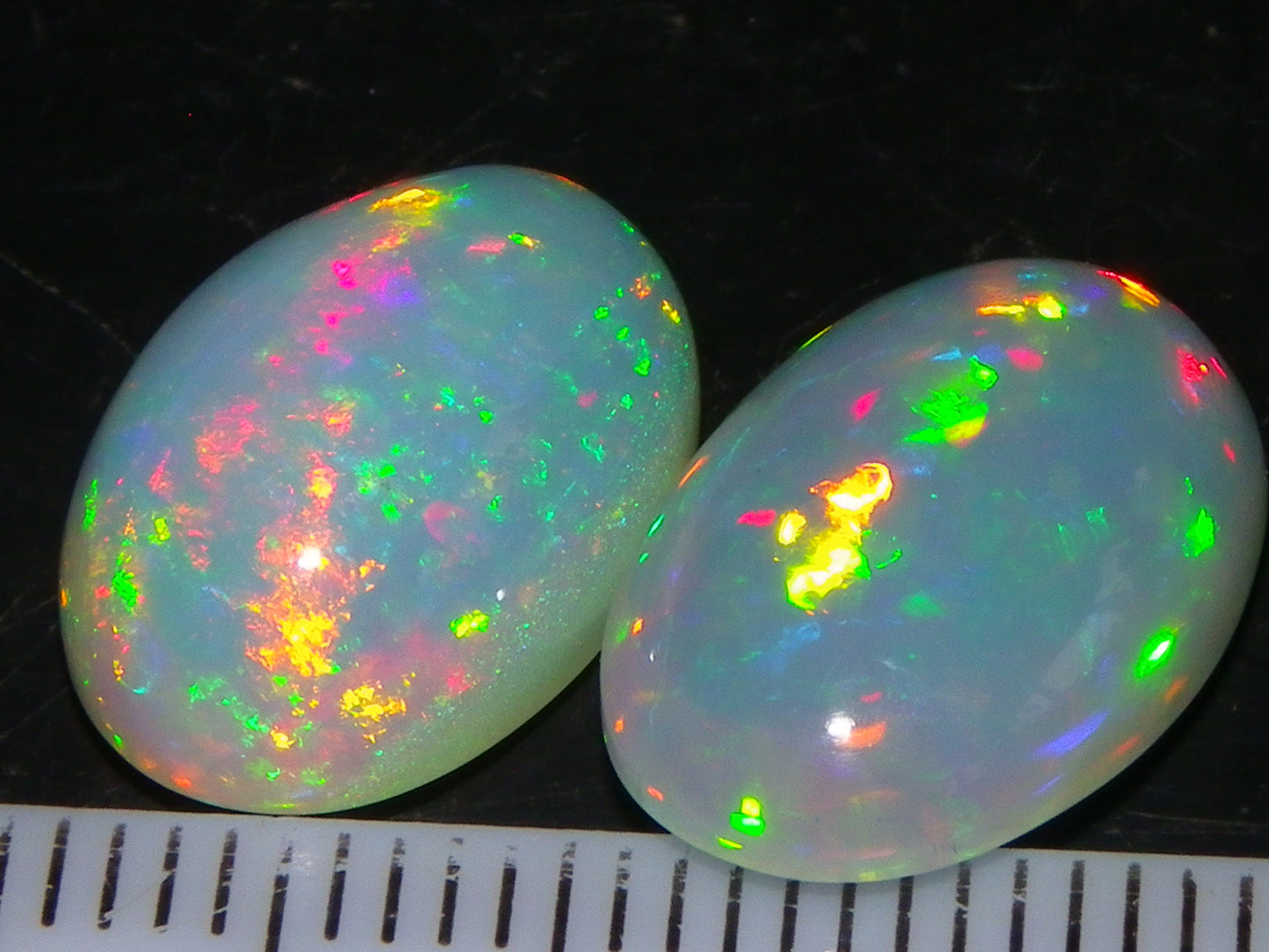 2 Nice Quality Welo Crystal Opal Cabs 8.66cts Ethiopia Multicolour Fires Red/Greens