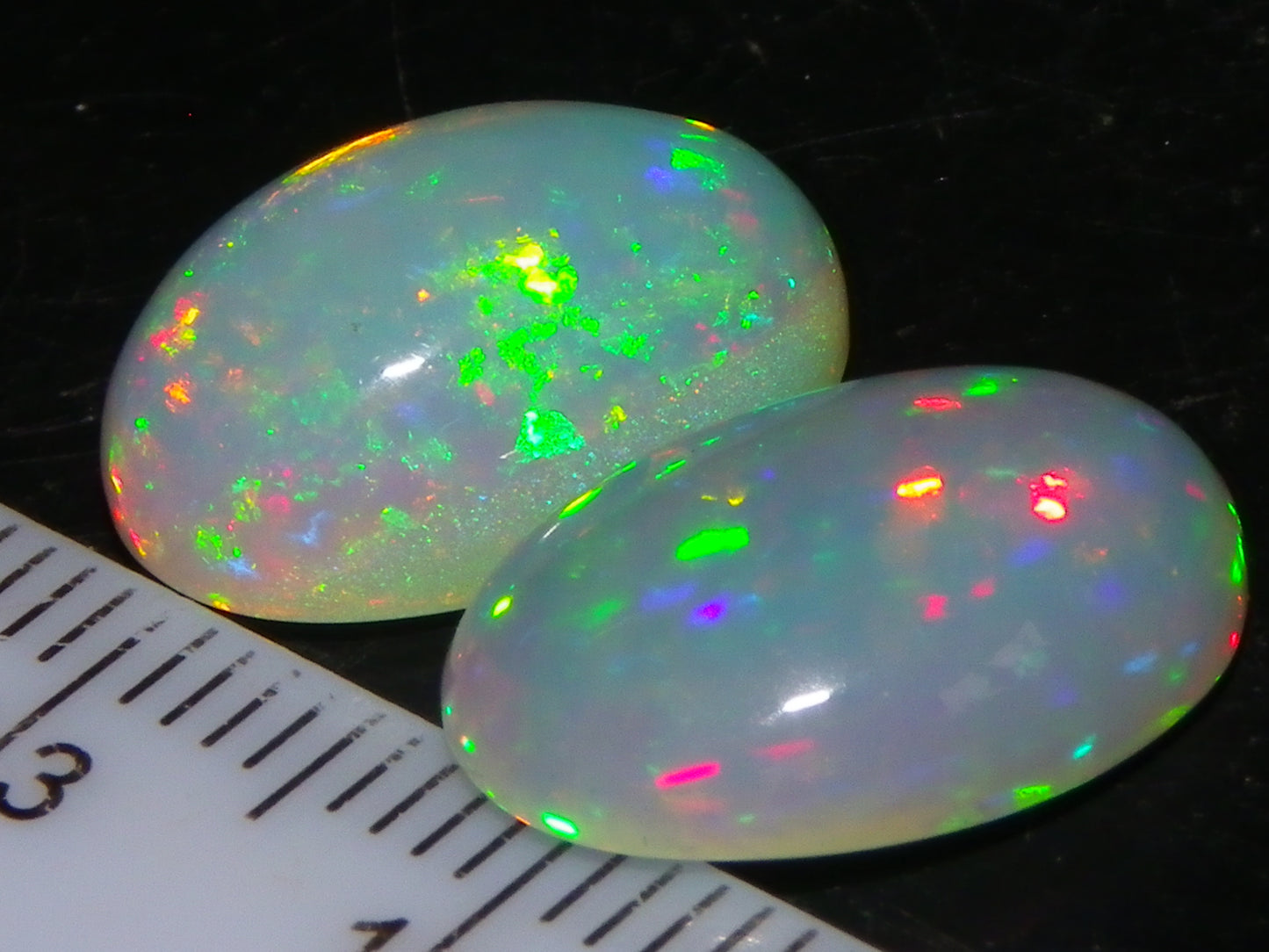 2 Nice Quality Welo Crystal Opal Cabs 8.66cts Ethiopia Multicolour Fires Red/Greens