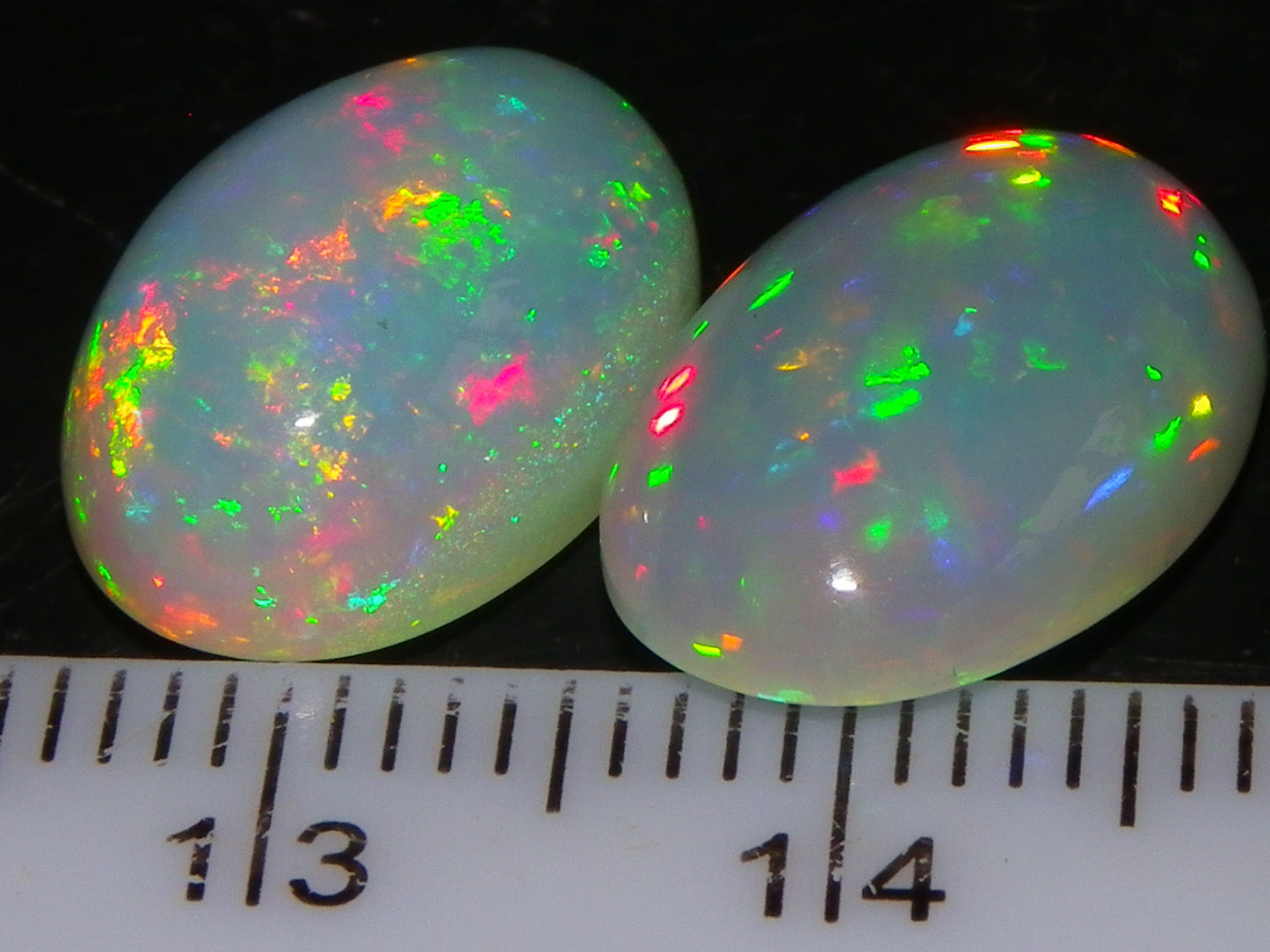 2 Nice Quality Welo Crystal Opal Cabs 8.66cts Ethiopia Multicolour Fires Red/Greens