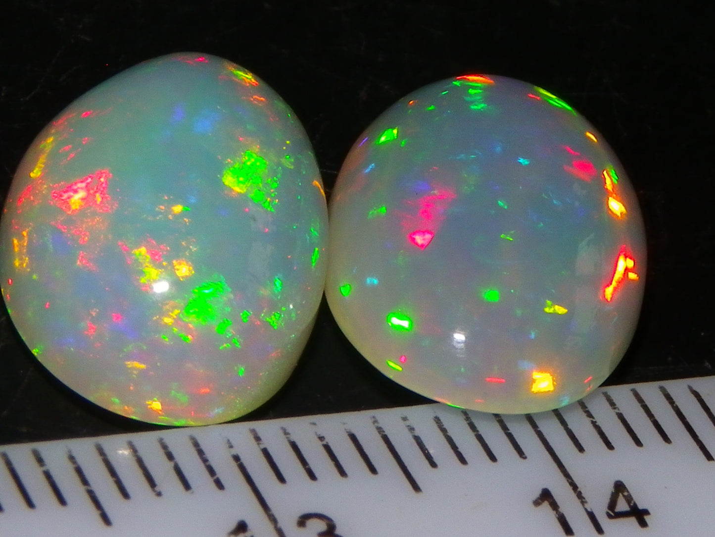 2 Nice Quality Welo Crystal Opal Cabs 8.66cts Ethiopia Multicolour Fires Red/Greens