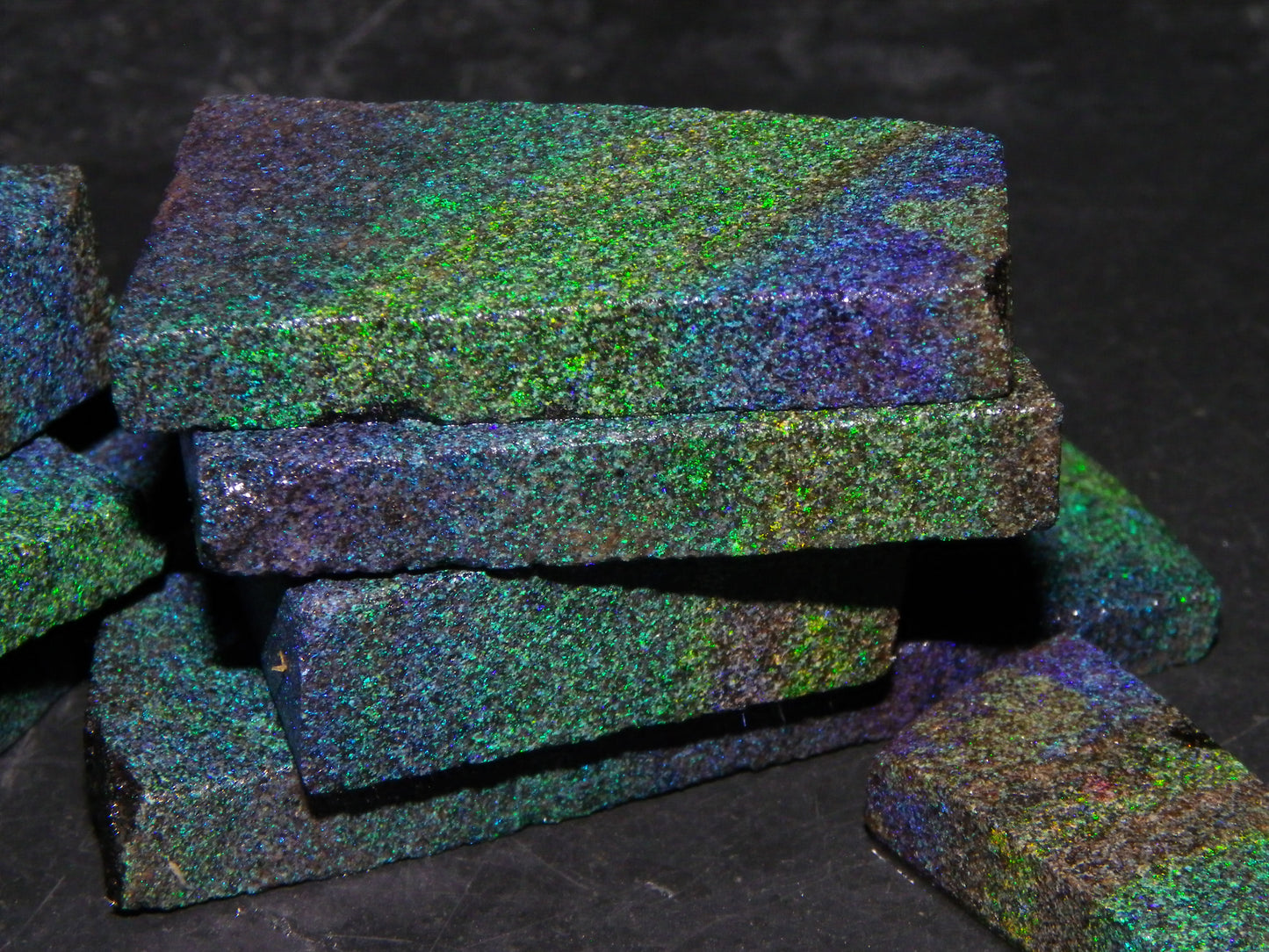 Nice Rough/Sliced/Treated Andamooka Matrix Opal Parcel 383cts Blue/Green Mist/Pinfires matching material