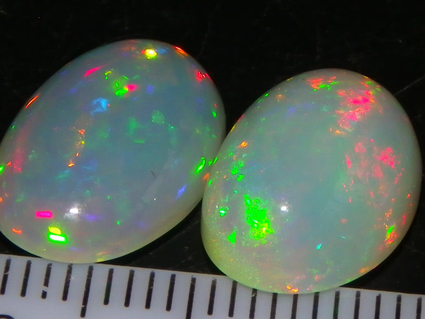 2 Nice Quality Welo Crystal Opal Cabs 8.66cts Ethiopia Multicolour Fires Red/Greens