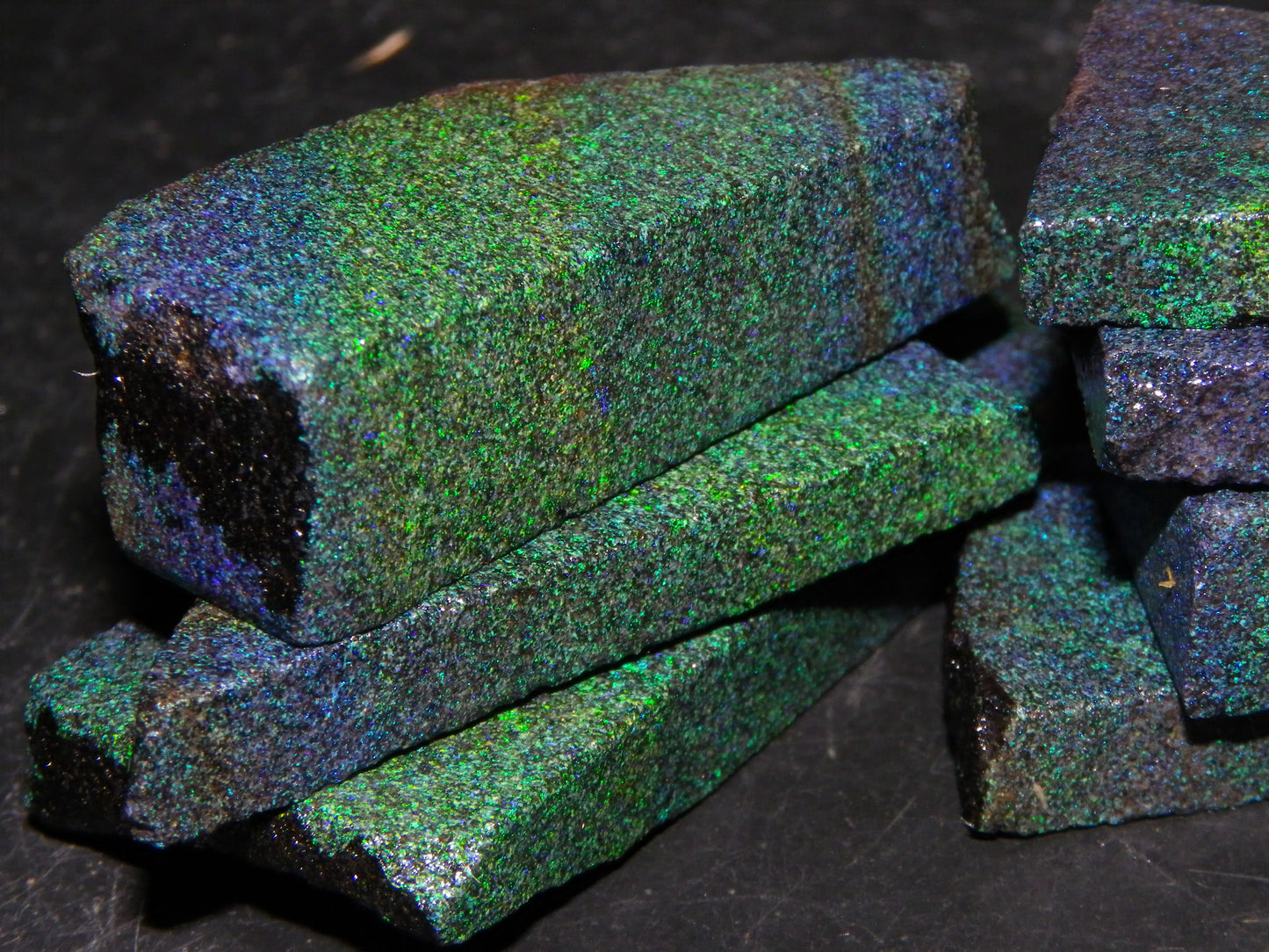 Nice Rough/Sliced/Treated Andamooka Matrix Opal Parcel 383cts Blue/Green Mist/Pinfires matching material