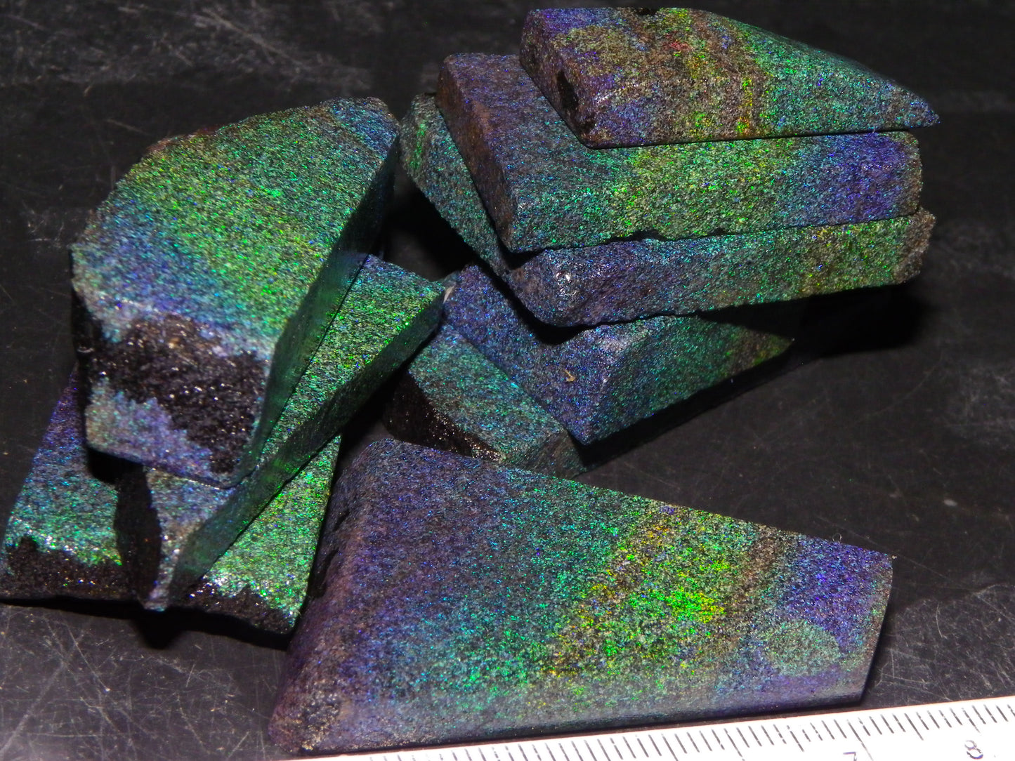 Nice Rough/Sliced/Treated Andamooka Matrix Opal Parcel 383cts Blue/Green Mist/Pinfires matching material