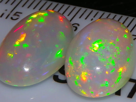 2 Nice Quality Welo Crystal Opal Cabs 8.66cts Ethiopia Multicolour Fires Red/Greens