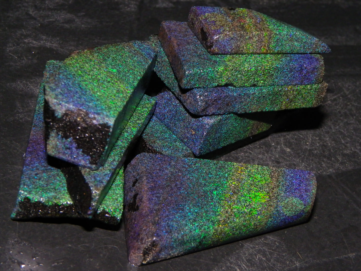 Nice Rough/Sliced/Treated Andamooka Matrix Opal Parcel 383cts Blue/Green Mist/Pinfires matching material