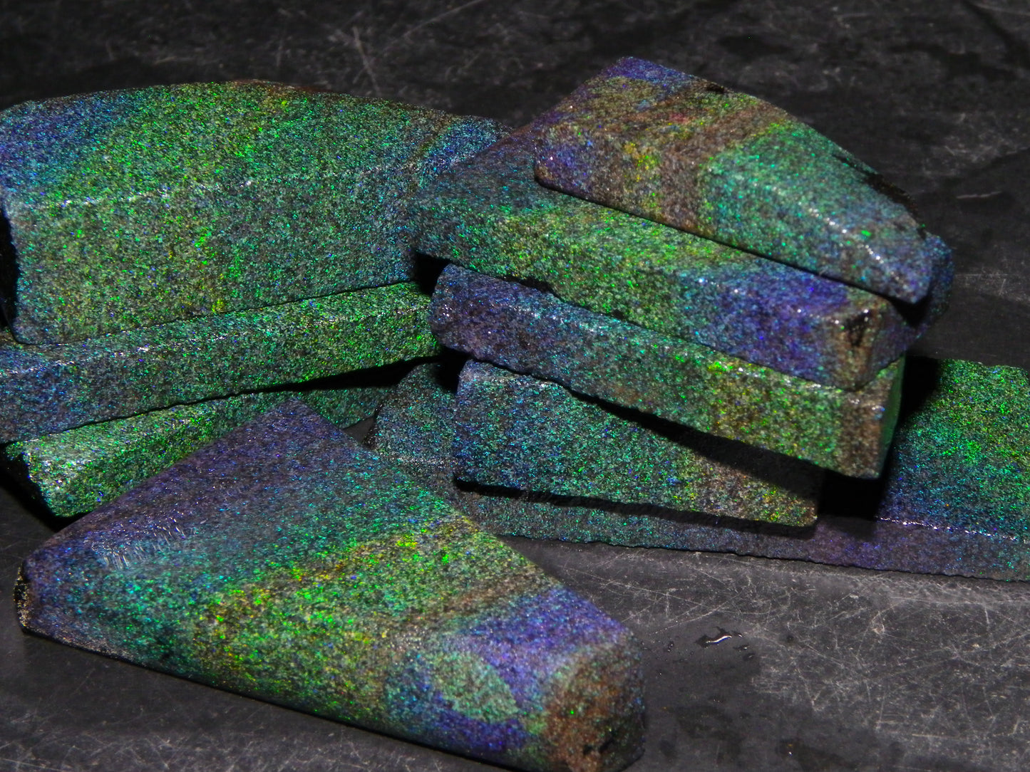 Nice Rough/Sliced/Treated Andamooka Matrix Opal Parcel 383cts Blue/Green Mist/Pinfires matching material