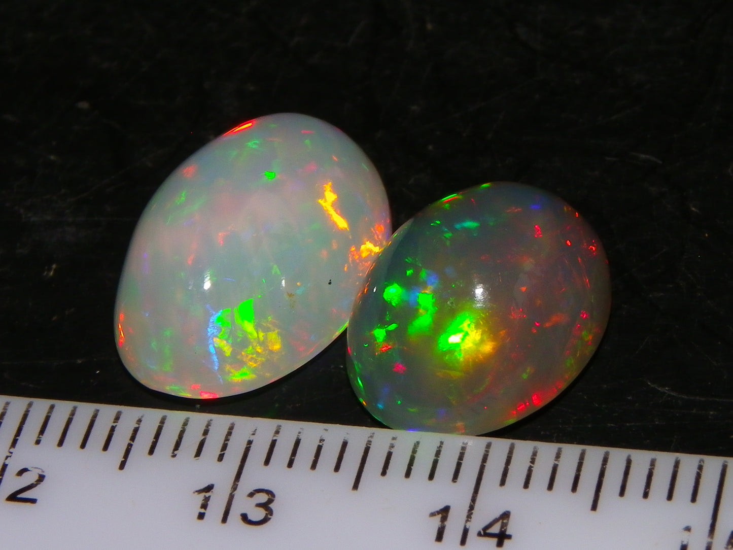 2 Nice Quality Cut/Polished Welo Crystal Opal Cabs 10.31cts Multicolours Fires  :)