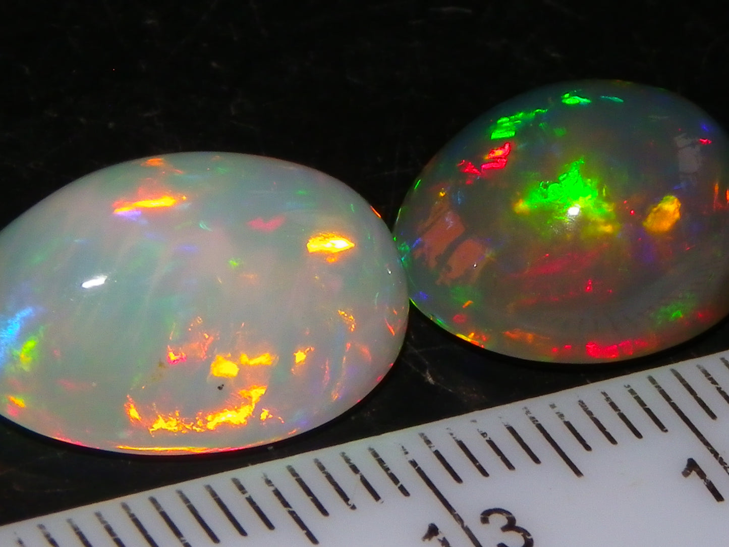 2 Nice Quality Cut/Polished Welo Crystal Opal Cabs 10.31cts Multicolours Fires  :)