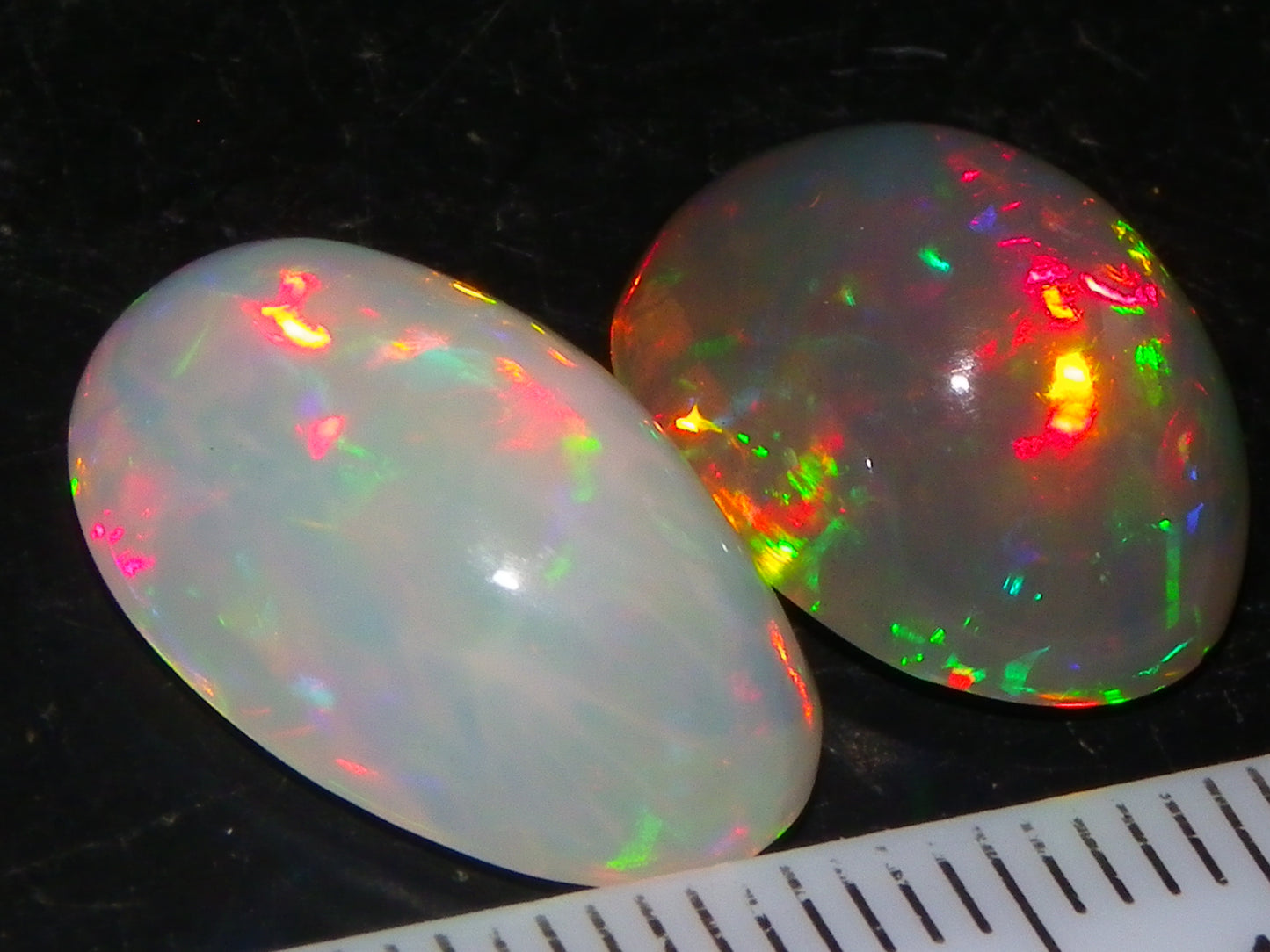 2 Nice Quality Cut/Polished Welo Crystal Opal Cabs 10.31cts Multicolours Fires  :)