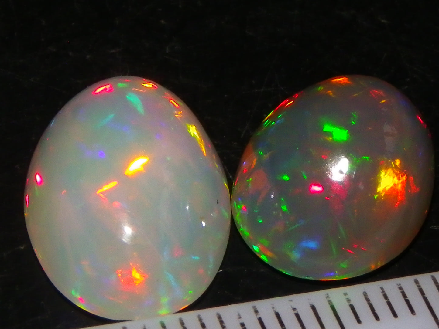 2 Nice Quality Cut/Polished Welo Crystal Opal Cabs 10.31cts Multicolours Fires  :)