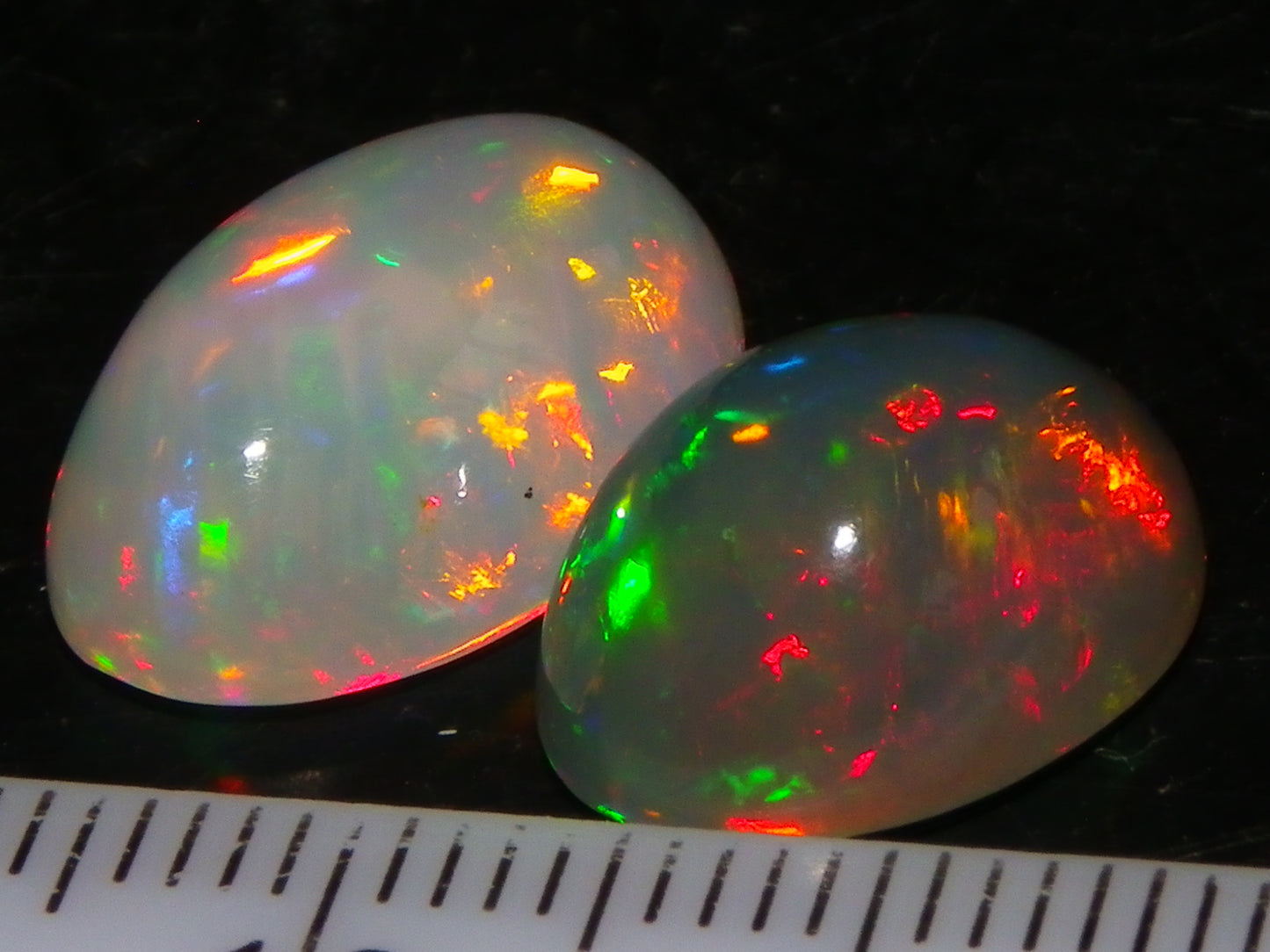 2 Nice Quality Cut/Polished Welo Crystal Opal Cabs 10.31cts Multicolours Fires  :)