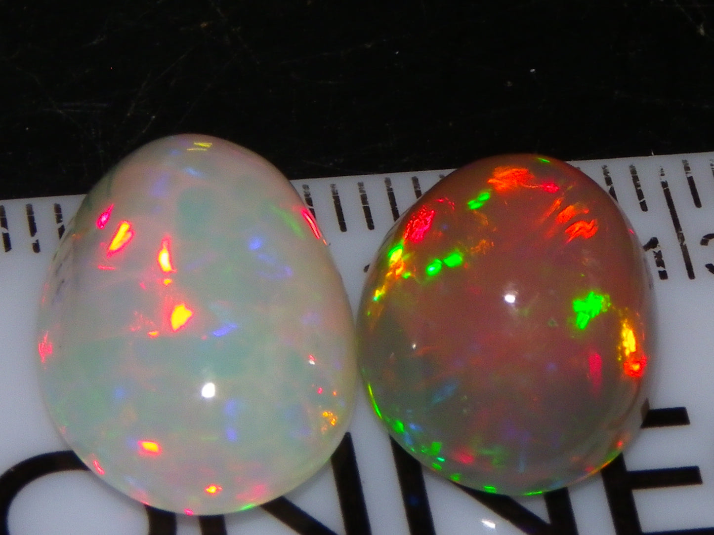 2 Nice Quality Cut/Polished Welo Crystal Opal Cabs 10.31cts Multicolours Fires  :)