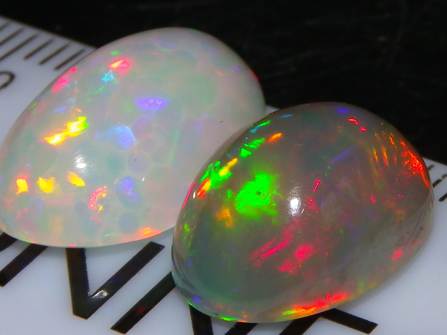 2 Nice Quality Cut/Polished Welo Crystal Opal Cabs 10.31cts Multicolours Fires  :)