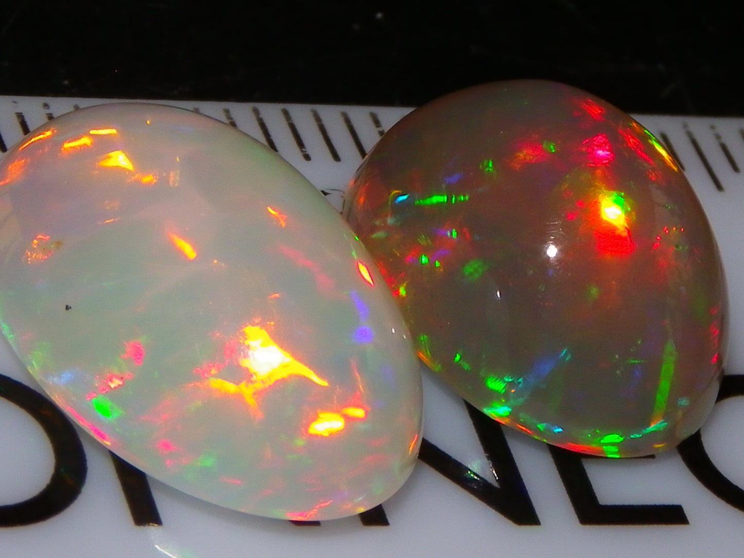 2 Nice Quality Cut/Polished Welo Crystal Opal Cabs 10.31cts Multicolours Fires  :)