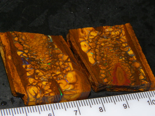 Nice Rough/Sliced Koroit Pair 123.4cts Matching Patterns Some Fires Red/Greens