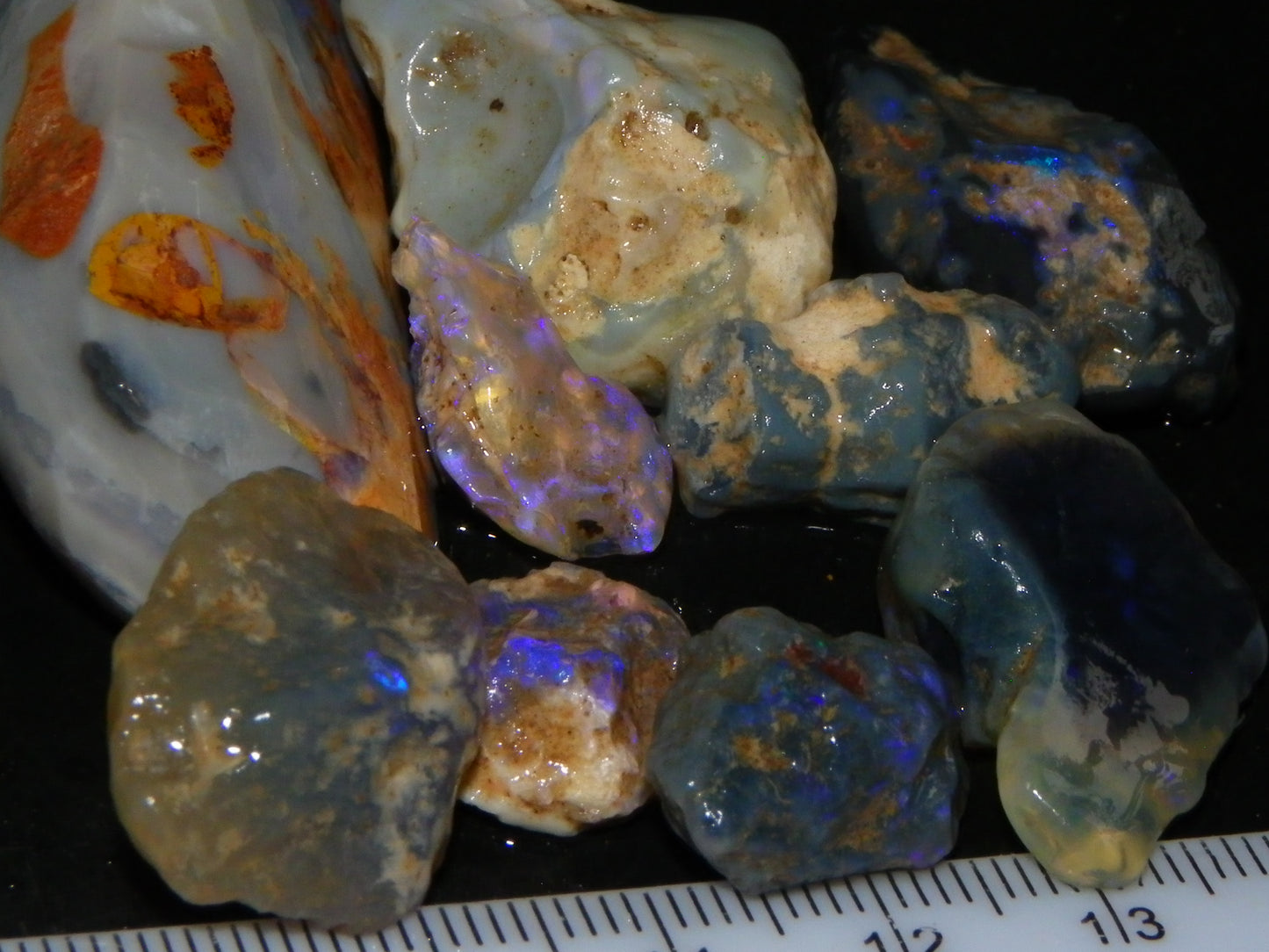 Nice Rough/Rubbed Lightning Ridge Opal Parcel 254.6cts Nobby/Crystal 1 Rub :)