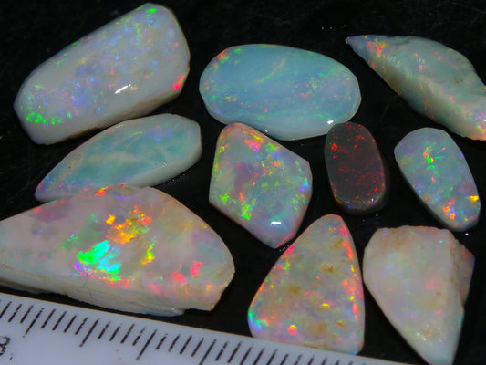 Nice Rubbed Lightning Ridge Opal Parcel 23.1cts Bright Fires/Crysta/Light Base Multicolours